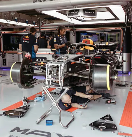 Working under a racing car